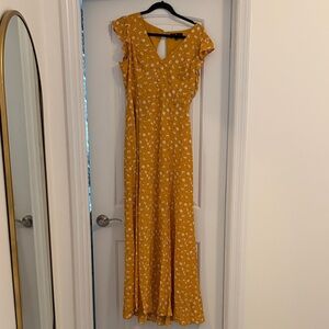 Lulu's Mustard Floral Maxi Dress